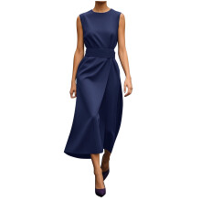 Dark Royal Blue Sleeveless Midi Dress Teens Loose Fit Slit