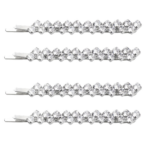 Rhinestone Bobby Pins Clear Crystal Metal 4-Pack Silver