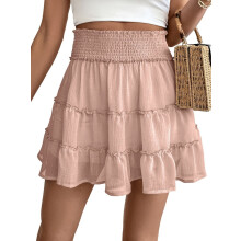 Women's Summer Flowy Skirt with Built-in Shorts Pink M