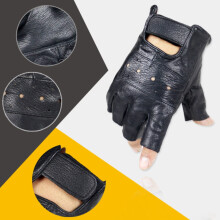 Fingerless Faux Leather Gloves Black Biker Sports Gloves 1