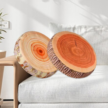 Wood Slice Round Floor Cushion with 3D Tree Ring Design