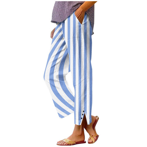 Women's Light Blue Striped Wide-Leg Pants XL