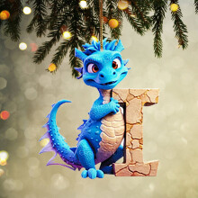 Ornement de Noël dinosaure 8 cm, 26 lettres personnalisable