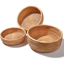 Ensemble de 3 paniers Ă pain ronds en rotin, couleur miel naturel