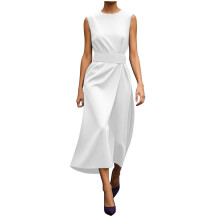 White sleeveless midi dress for juniors crewneck loose fit