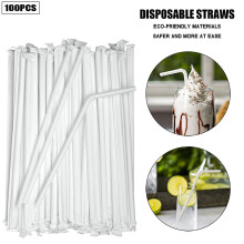 White Flexible Plastic Straws 8.26 inch 100-Pack
