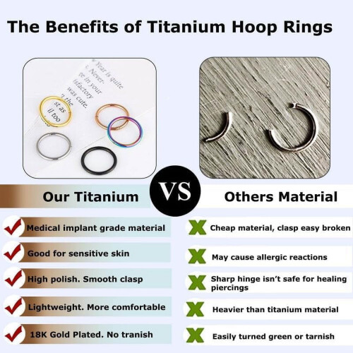 Titanium hængslede hoop øreringe 20G/18G/16G 2 stk. 2