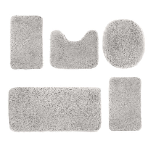 Ensemble de tapis de bain antidérapant à poils longs 5 pièces