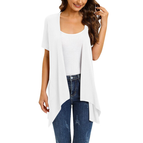 Women's Lightweight Short Sleeve Open Front Cardigan White 1