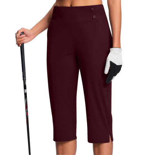 bermuda élastique pour femme, couleur bordeaux, taille M 2