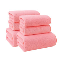 Solid Color Bath Towel Set Pink 6-Piece Cotton