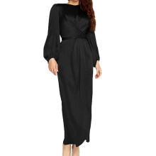 Arabisch-muslimisches Maxikleid aus Satin für Damen mit überkreuzter Wickeloptik vorne