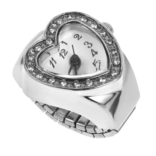 Quartz Ring Watch Heart Shape Silver Alloy 1 Pack