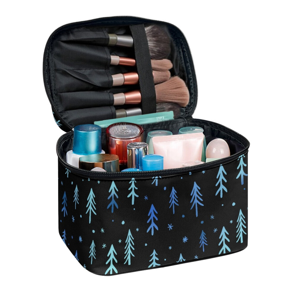 Pine Tree Travel Cosmetic Bag (8.86"x6.5"x5.9") Double Zipper Cosmetic Bag with Brush Slots Girlfriend