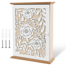 Wood Key Box with 6 Hooks for Home Decor