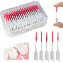 Dental Floss Picks with Soft Silicone Interdental Brushes for Braces – Disposable, 160pcs, Red – Compatible with All Standard Holders