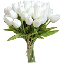 Tulipes artificielles blanches en polyuréthane, 28 tiges, 34 cm (13,5 pouces)