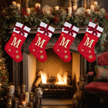 Red Embroidered Knit Christmas Stocking with Personalized Initial, Compatible with Xmas Decor & Bedroom Use