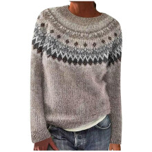 Women's Fair Isle Knit Sweater Crewneck Long Sleeve