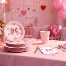 Ensemble de 10 gobelets en papier pour la Saint-Valentin avec nœud rose