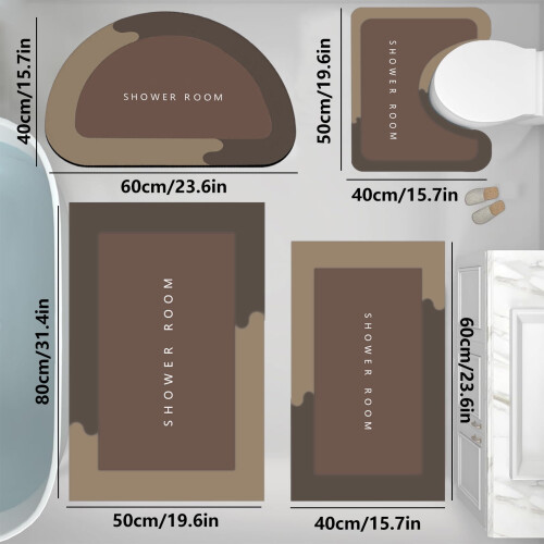 Ensemble de tapis de bain antidérapant et absorbant en polyester, 4 pièces