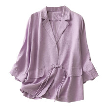 veste blazer en coton et lin pour femme, manches longues, unie