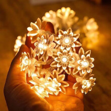 Guirlande lumineuse solaire en forme de fleur, 50 LED blanc chaud
