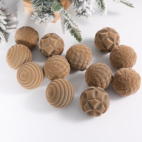 Décorations de Noël en velours marron, lot de 12, 6 cm