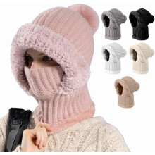 Stickad mössa med halsduk och mask för kvinnor, 3-i-1