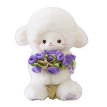 Wool Lamb Doll with Magnetic Flower Hat, Soft Plush Toy