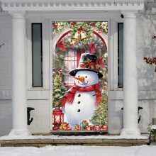 Copertura natalizia per porta a forma di pupazzo di neve in poliestere, 70x35 pollici
