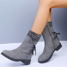 Women's Mid-Calf Winter Snow Boots Woolen Yarn Back Strap