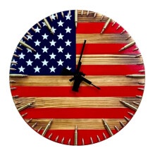 Horloge murale en bois en forme de balle, thème drapeau américain, 1 pièce