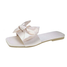 Women's Slip-On Slide Sandals Silver Square Toe Bowknot