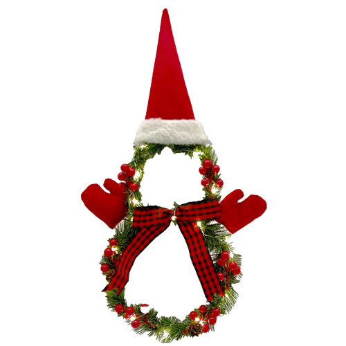 Beleuchteter Weihnachtskranz mit Lichterkette und Schneeflocken