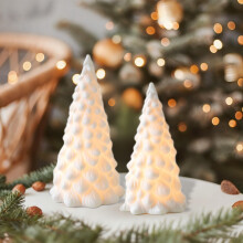 Ceramic Christmas Tree 1PC Mini Holiday Decor 4.80x2.80in,Desktop Ornament with Battery-Operated Lighting for Festive Home Display(White)