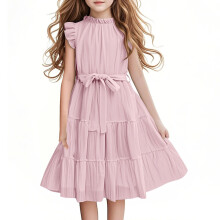 Girl's Summer Dress Ruffle Sleeve Tiered Flowy Cute Midi Casual Sundress A Line Elegant Dresses