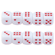 White acrylic dice cubes with love heart dots 25mm pack of