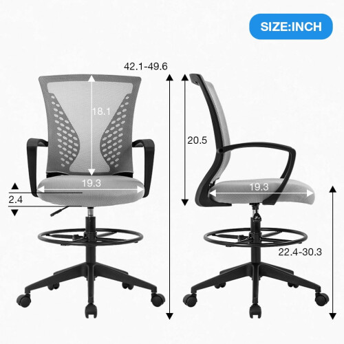 Office Chair Black Mesh Adjustable Height Armrests Foot Ring 2