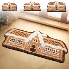 Tapis de Noël antidérapant en forme de maison en pain d'épice 61 x 91 cm