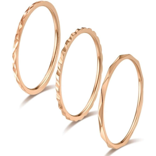 Ensemble de 3 bagues minimalistes en acier titane 1 mm, 1 mm