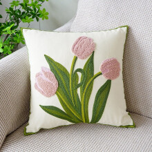 Housse de coussin brodée à motif floral tulipe champêtre 18x18
