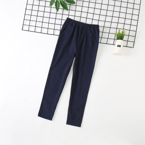 Marineblauwe kinderbroek met elastische tailleband, schooluniform 1