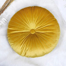 Round Decorative Throw Pillow Velvet 14 x 14 x 3 in Yellow