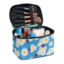 Ladybug and Daisy Pattern Daisy Makeup Beauty Bag Effortless Organization Handy Polyester Double Zipper for Girls