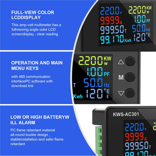 Digital Display Current Voltmeter 50-300V AC Wattmeter Multifunction Electric Meter Power Detector AC 20A 2