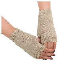 AWZXDE Fingerless Knitted Winter Gloves Beige One Size