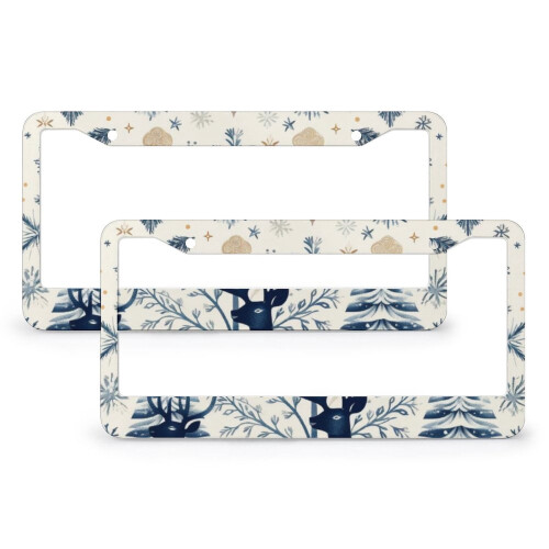 Christmas Tree and Deer Winter License Plate Frames 2 pcs