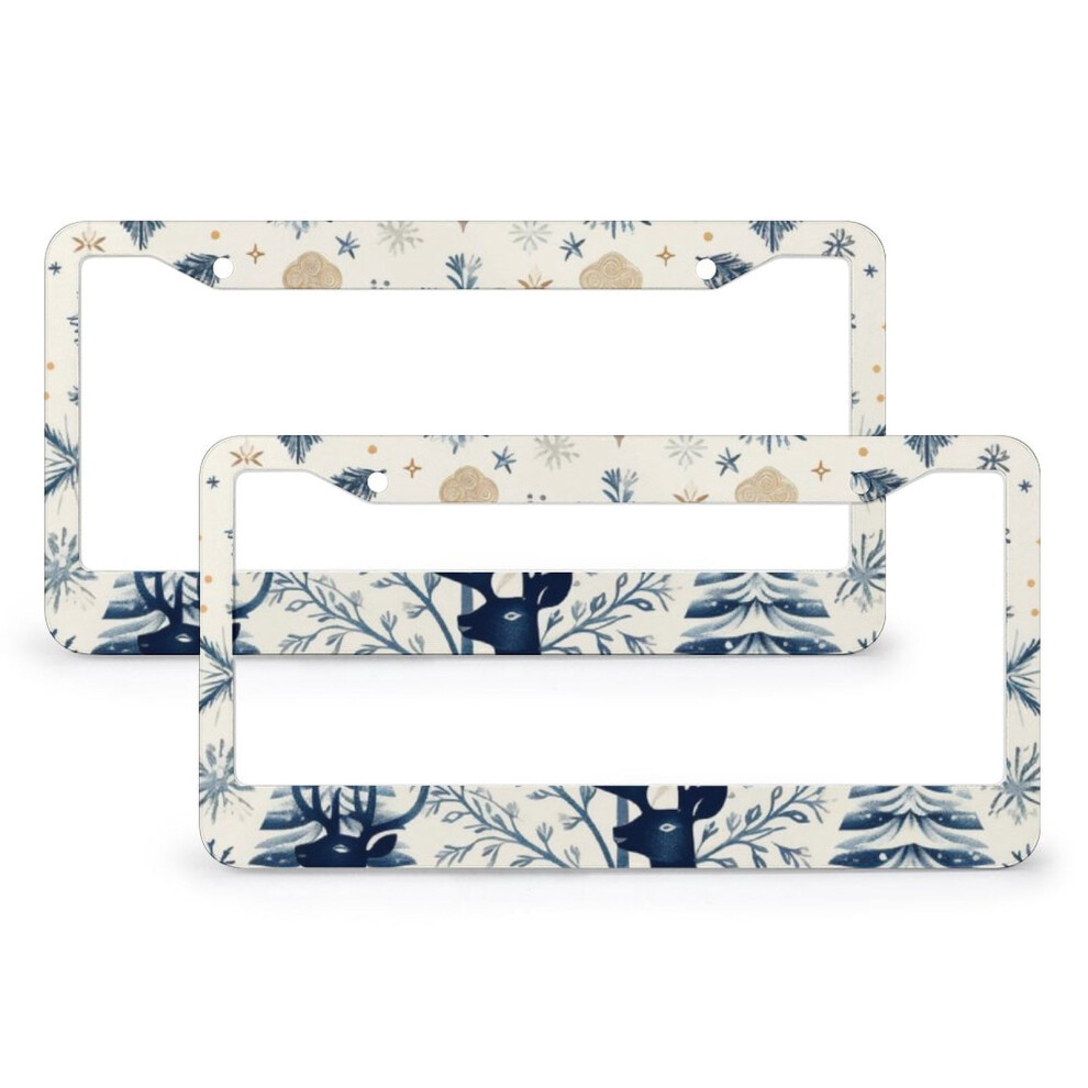 Christmas Tree And Deer Winter License Plate Frames 2 Pcs 971050792026