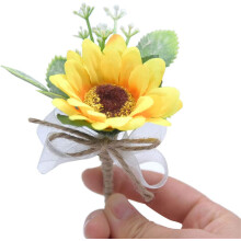 Artificial Sunflower Wrist Corsage & Boutonniere Set – Groom Lapel Pin, Bridesmaid/Bride Wrist Flower for Wedding, Anniversary, Graduation